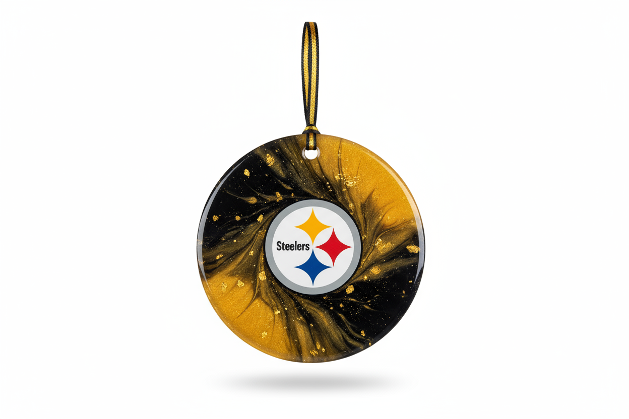 4 inch round flat epoxy christmas ornament sports themed steelers